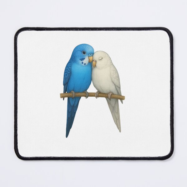 Item preview, Two budgies in love on a branch Tags: designed and sold by Malak Studio .