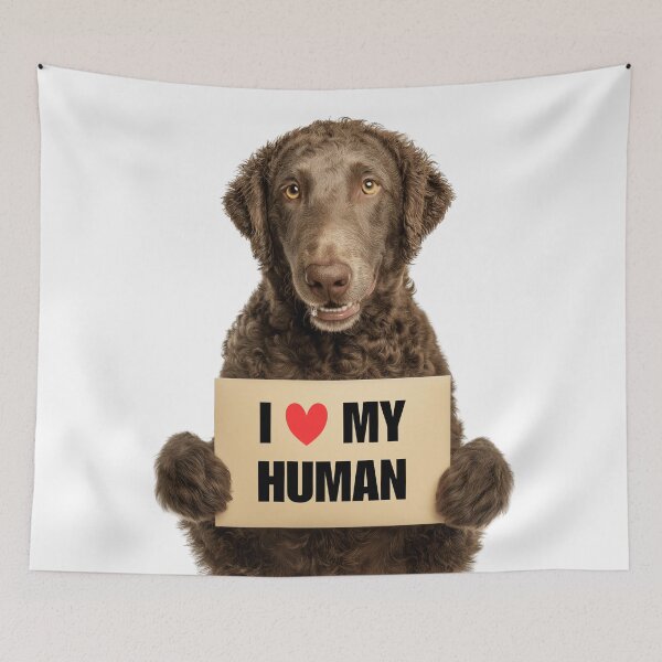 Item preview, Cute Curly-Coated Retriever dog with Signboard I love my Human  designed and sold by LazyOwlStore.
