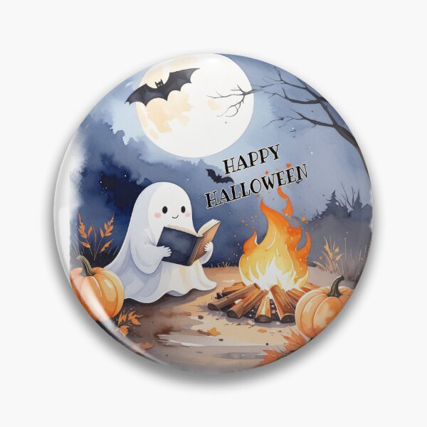 Item preview, Happy Halloween stories at the campfire, little ghost reads to pumpkins designed and sold by LiskoDesign.