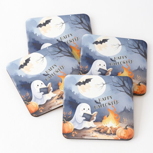Item preview, Happy Halloween stories at the campfire, little ghost reads to pumpkins designed and sold by LiskoDesign.