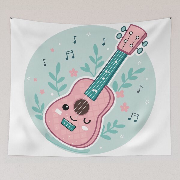 Item preview, Cute Kawaii Ukulele Character – Pastel Pink & Mint Cartoon  designed and sold by VividOrganica.