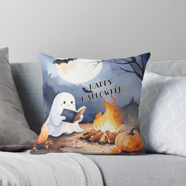 Item preview, Happy Halloween stories at the campfire, little ghost reads to pumpkins designed and sold by LiskoDesign.