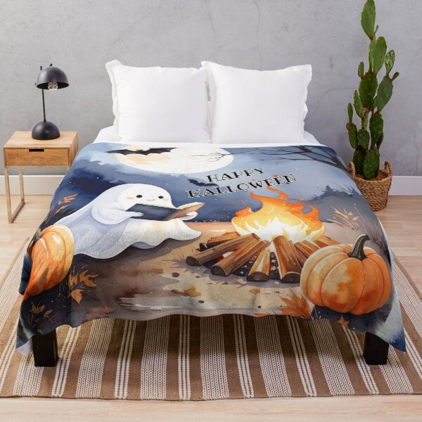 Item preview, Happy Halloween stories at the campfire, little ghost reads to pumpkins designed and sold by LiskoDesign.