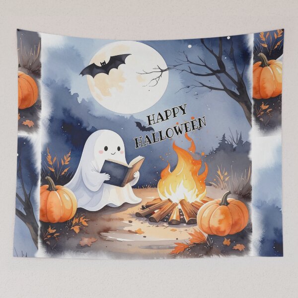 Item preview, Happy Halloween stories at the campfire, little ghost reads to pumpkins designed and sold by LiskoDesign.