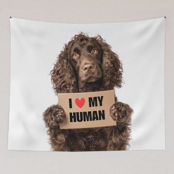 Item preview, Cute American Water Spaniel dog with Signboard I love my Human  designed and sold by LazyOwlStore.