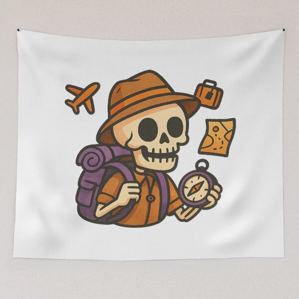 Item preview, Traveling Skeleton Explorer – Adventure Sticker & Art designed and sold by Wander Vibes.