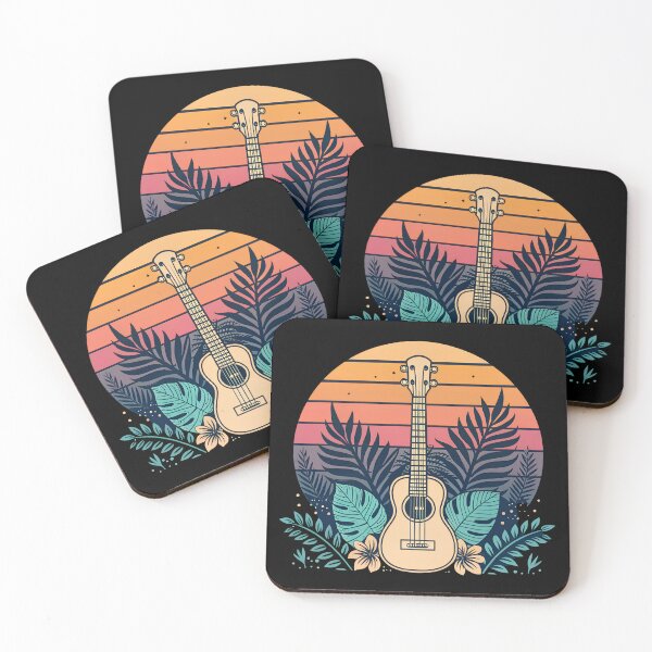 Item preview, Minimalist Ukulele Line Art with Palm Leaves & Sunset Gradient – Retro Beach Vibes designed and sold by VividOrganica.