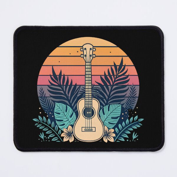 Item preview, Minimalist Ukulele Line Art with Palm Leaves & Sunset Gradient – Retro Beach Vibes designed and sold by VividOrganica.