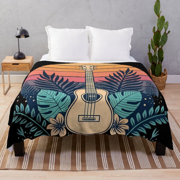Item preview, Minimalist Ukulele Line Art with Palm Leaves & Sunset Gradient – Retro Beach Vibes designed and sold by VividOrganica.
