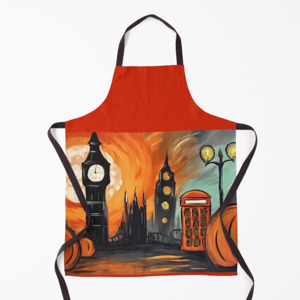 Item preview, Explore a Fiery Halloween London Gothic Haunted Skyline with Giant Pumpkins Streetlights and Red Phone Booth designed and sold by OlfactoART Studio.
