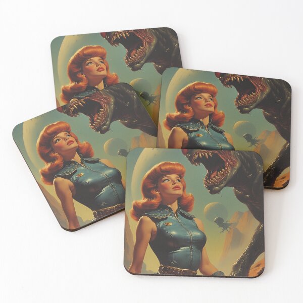 Item preview, Retro Sci-Fi Adventure: Vintage Pin-up Meets Dino Monster designed and sold by she-devil-shirt.