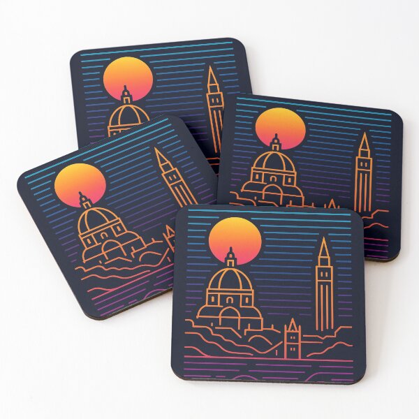 Artikelvorschau, Rom, Italien, Retro-Synthwave-Line-Art-Fotodruck | Neon-Kolosseum & Petersdom entworfen und verkauft von DreamiCanvas.