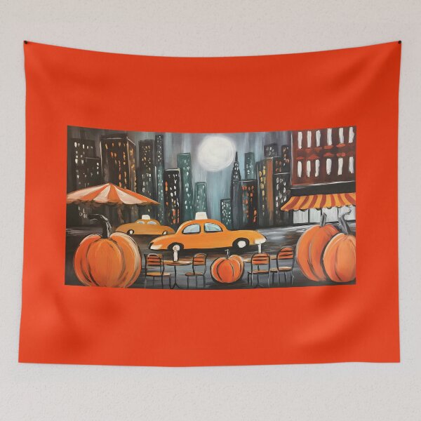 Item preview, Celebrate Halloween in NYC with Pumpkins Taxis and Cozy Moonlit Streets designed and sold by OlfactoART Studio.