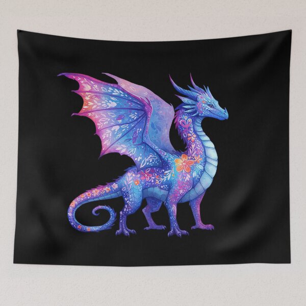 Item preview, Fantasy Blue Dragon with Floral Patterns designed and sold by TeeARTHY.