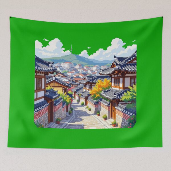 Item preview, Bukchon Hanok Village – Traditional Korean Houses in Vibrant Colors,  designed and sold by PaintMeWorld.