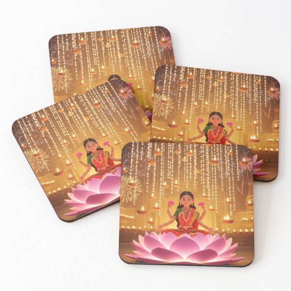 Item preview, Goddess Lakshmi Sitting on Lotus with Diwali Diyas designed and sold by sanyashr7.