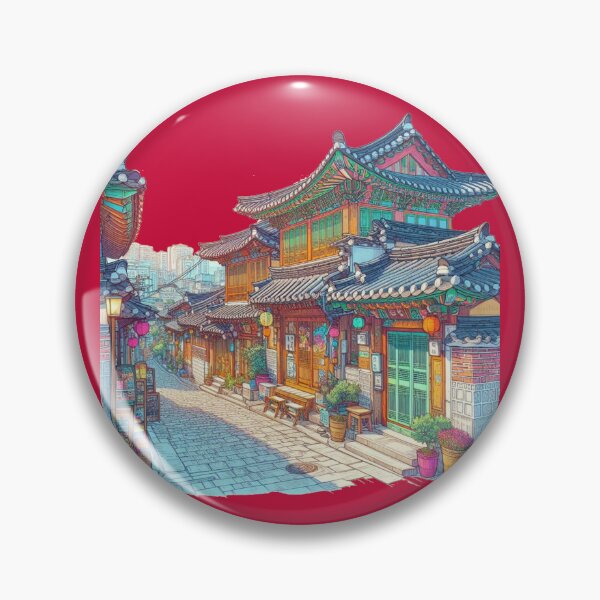 Item preview, Bukchon Hanok Village – Traditional Korean Houses in Vibrant Colors,  designed and sold by PaintMeWorld.