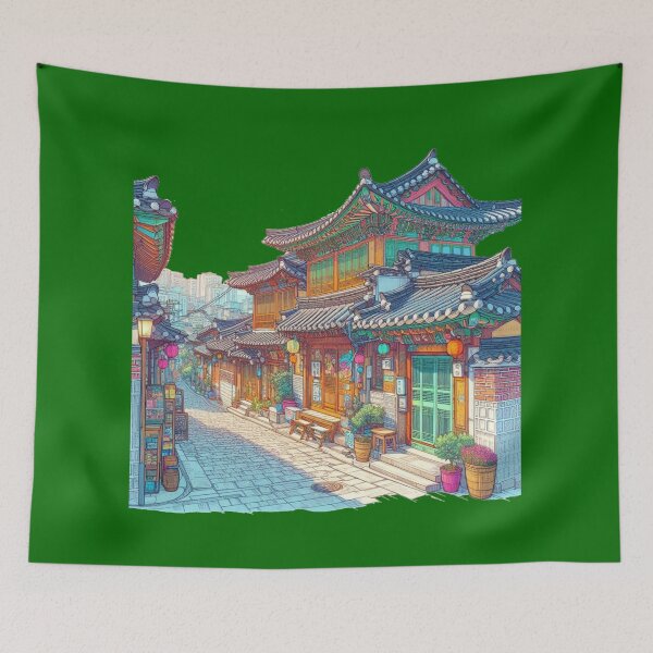 Item preview, Bukchon Hanok Village – Traditional Korean Houses in Vibrant Colors,  designed and sold by PaintMeWorld.
