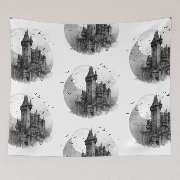 Item preview, Black and white Haunted castle designed and sold by MendaciousMina.