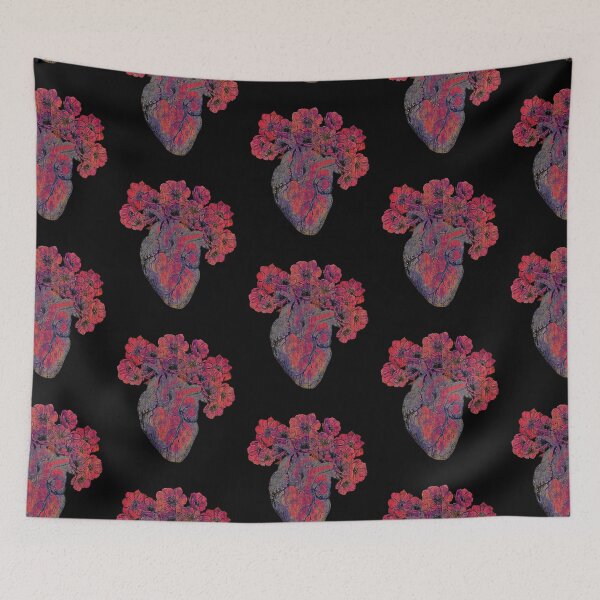 Item preview, Red human heart vintage color grunge with crown flowers blood red designed and sold by Collagedream.