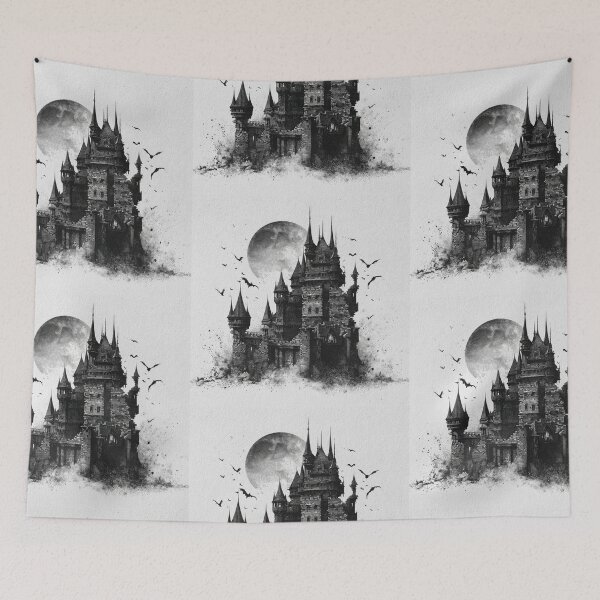 Item preview, Black and white Haunted castle designed and sold by MendaciousMina.