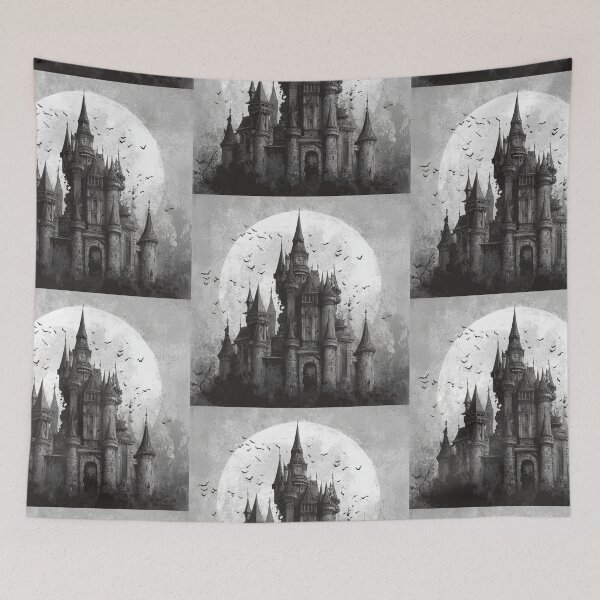 Item preview, Black and white Haunted castle designed and sold by MendaciousMina.