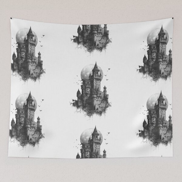 Item preview, Black and white Haunted castle designed and sold by MendaciousMina.