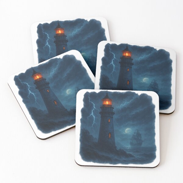 Item preview, Haunted Lighthouse in the Storm – Ghost Ship and Full Moon designed and sold by Wander Vibes.