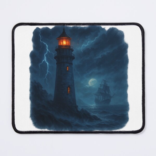 Item preview, Haunted Lighthouse in the Storm – Ghost Ship and Full Moon designed and sold by Wander Vibes.