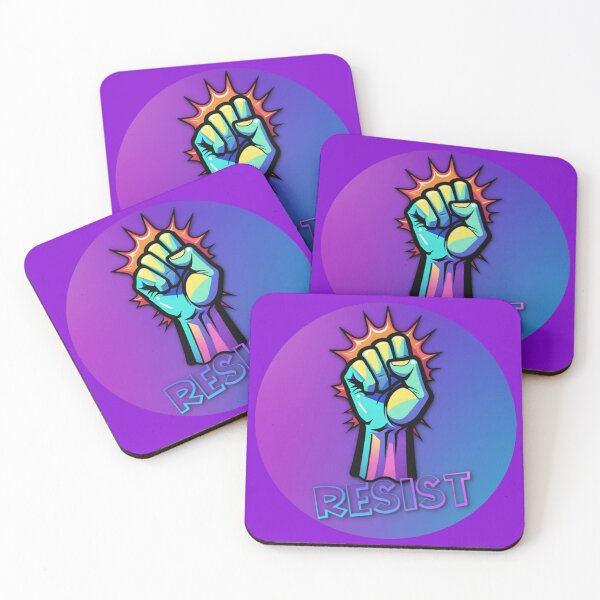 Artikelvorschau, RESIST-Symbol mit erhobener Faust – Widerstehen Sie Hass, Rassismus, Faschismus und Bigotterie (Blau/Lila) entworfen und verkauft von SangeDesigns.