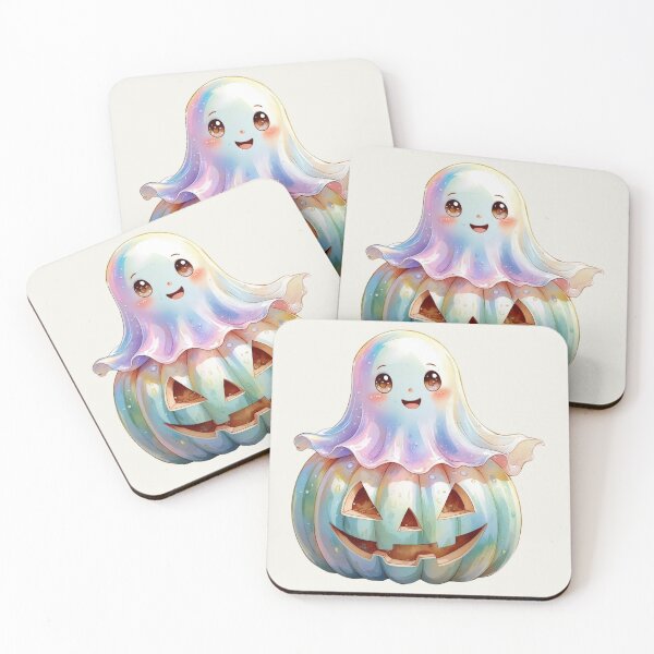 Item preview,  Cute Kawaii Face Iridescent Halloween Ghost Boo on Pumpkin  designed and sold by RSDigitalPrintDesign.