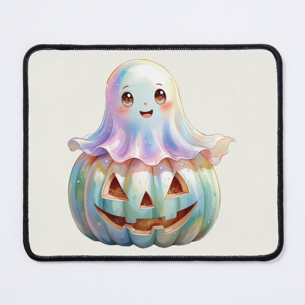 Item preview, Cute Kawaii Face Iridescent Halloween Ghost Boo on Pumpkin designed and sold by RSDigitalPrintDesign.