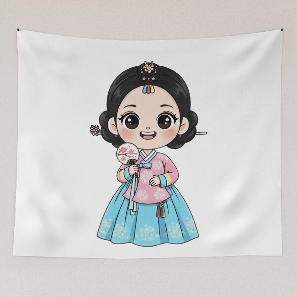 Item preview, "Chibi Girl Eunji Hanbok Fan Flower designed and sold by Sherifo-Design.