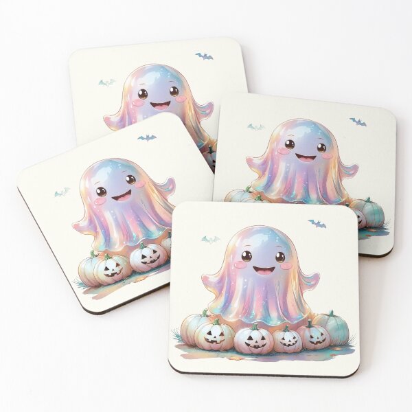 Item preview, Cute Kawaii Face Iridescent Halloween Ghost Boo o Pumpkin designed and sold by RSDigitalPrintDesign.