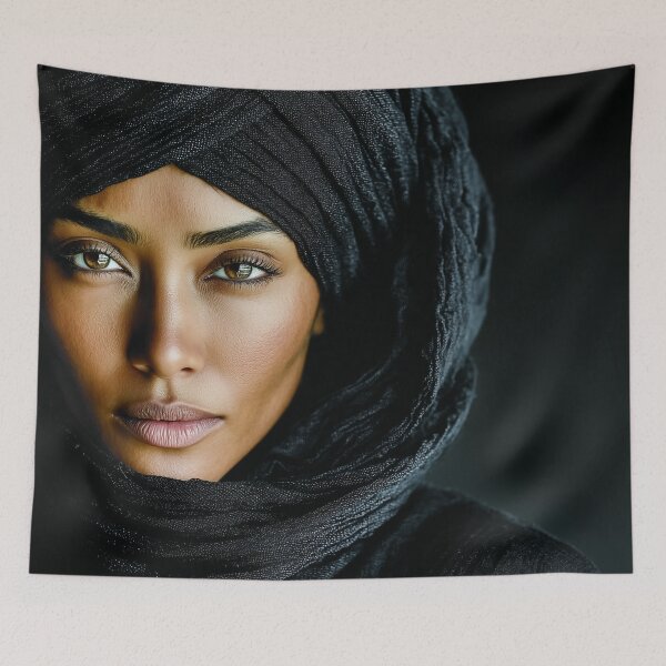 Item preview, Dramatic Headscarf Portrait – Expressive Eyes & Minimalist Texture | Monochrome Art Print | Cultural Elegance | Emotional Wall Decor designed and sold by eyeconart.