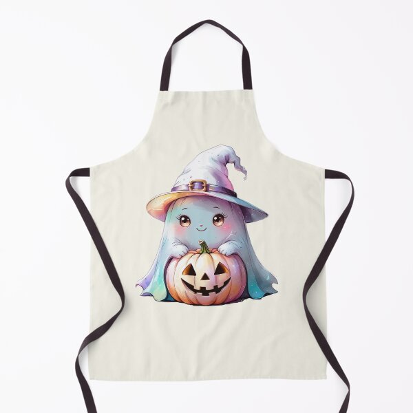 Item preview, Cute Kawaii Face Iridescent Halloween Ghost Boo wearing witch Hat holding Pumpkin designed and sold by RSDigitalPrintDesign.