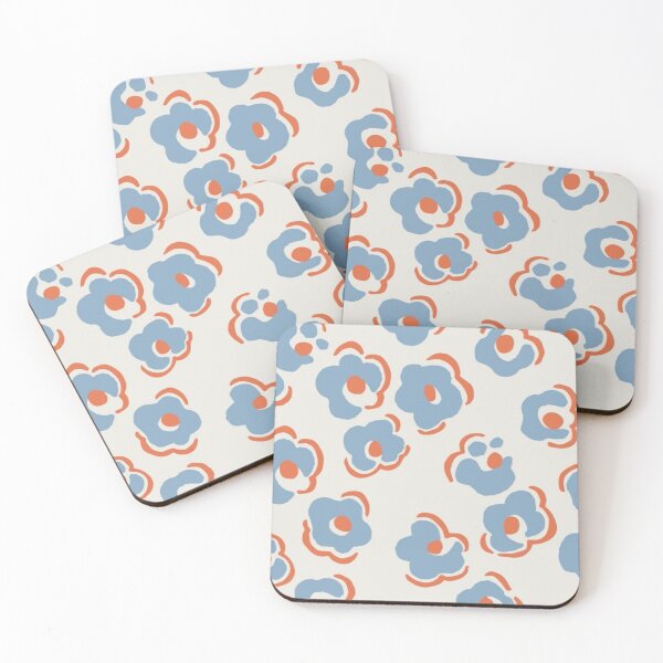 Item preview, Retro Floral Pattern – Blue and Orange Minimal Flowers designed and sold by lemooon juice.