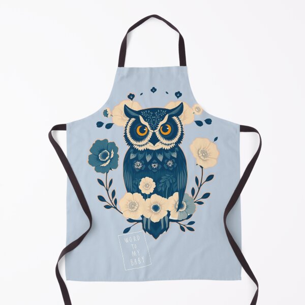 Item preview, Elegant Owl with Blue Flowers – Beige and Navy Wildlife Art designed and sold by Naturalite19.