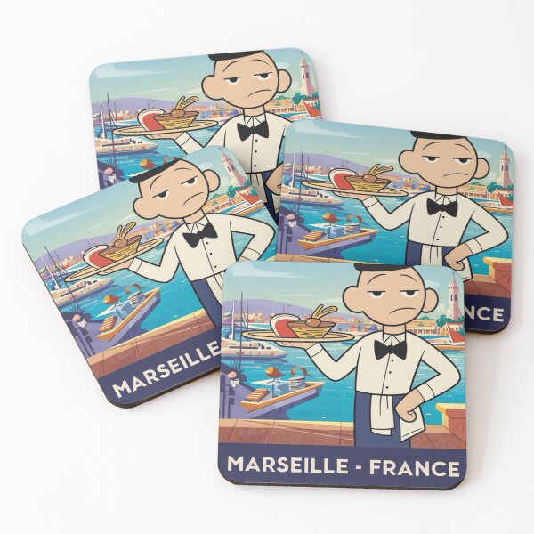 Item preview, Marseille, France Travel Poster | Quirky French Waiter Cartoon - Marcel  designed and sold by LeQuirks.