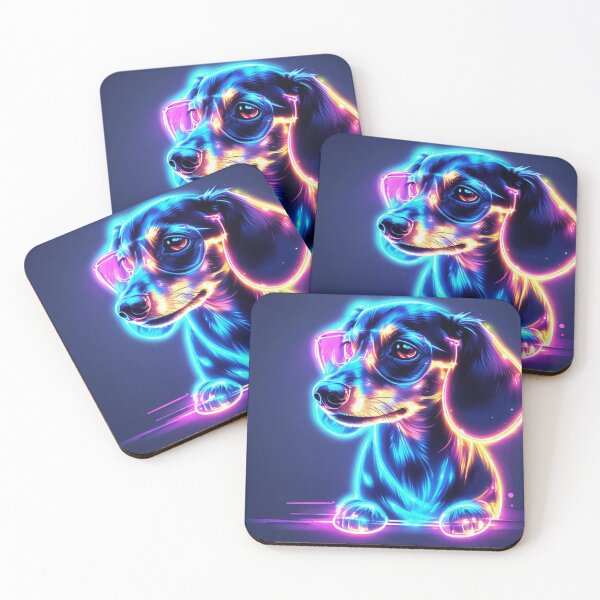 Item preview, Neon Dachshund Sticker – Glowing Sausage Dog with Glasses designed and sold by GiftLore Studio.