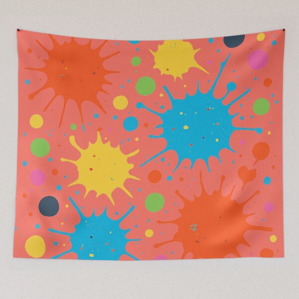 Item preview, Colorful paint splash all-over print in graffiti style, coral red designed and sold by BlueB420.
