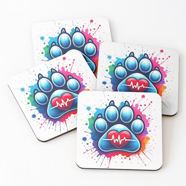 Item preview, Colorful Paw Print with Heartbeat Line and Heart designed and sold by ArtfulWeave.