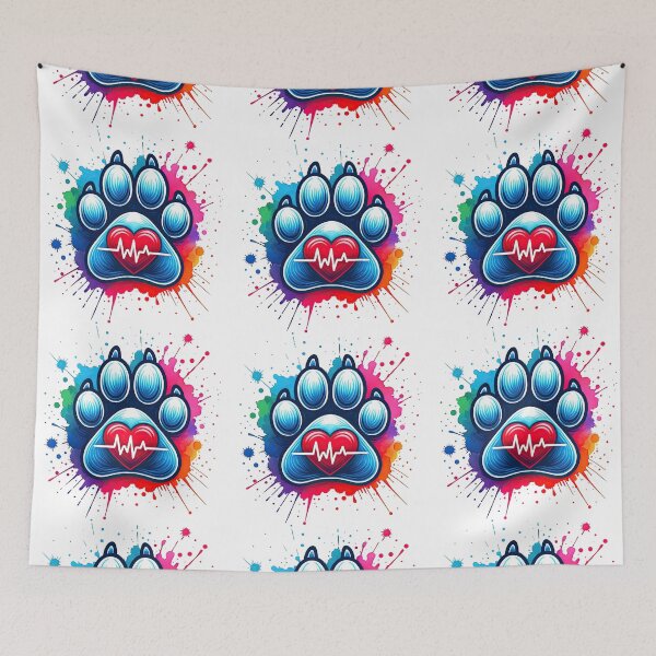 Item preview, Colorful Paw Print with Heartbeat Line and Heart designed and sold by ArtfulWeave.