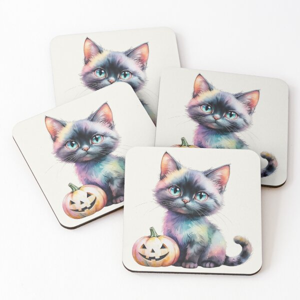 Item preview, Cute Iridescent Halloween Spooky Season Print - Black Cat with Pumpkin designed and sold by RSDigitalPrintDesign.