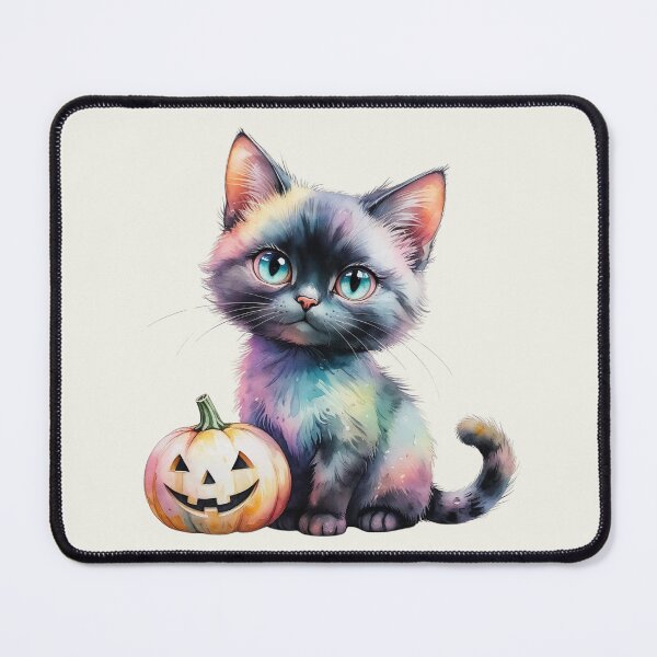 Item preview, Cute Iridescent Halloween Spooky Season Print - Black Cat with Pumpkin designed and sold by RSDigitalPrintDesign.
