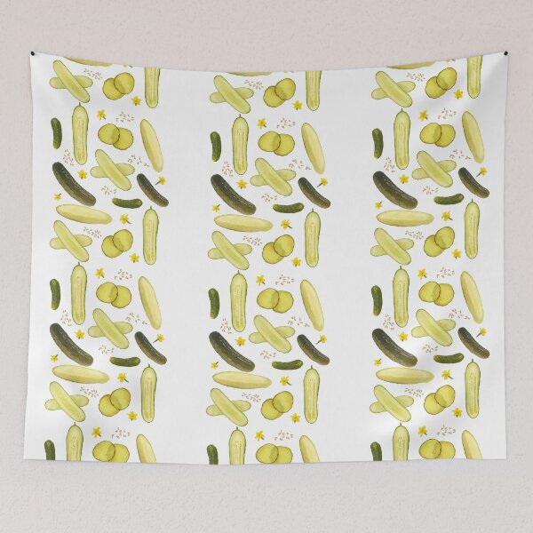 Item preview, Pickle and Cucumber Pattern with Seeds and Flowers designed and sold by ArtfulWeave.
