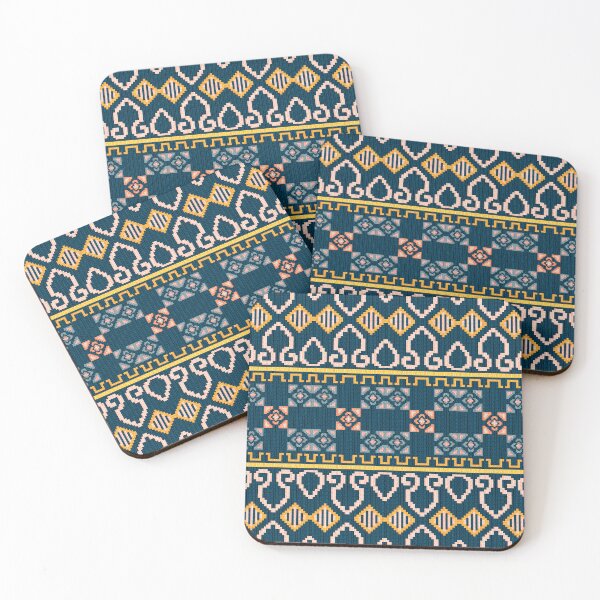 Item preview, Pixel Art Thai Textile with Geometric Floral Borders designed and sold by BUDDYLUU.