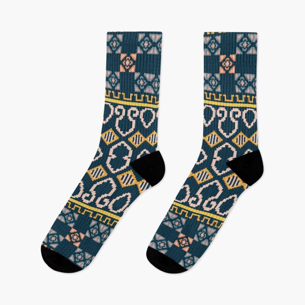 Item preview, Pixel Art Thai Textile with Geometric Floral Borders designed and sold by BUDDYLUU.