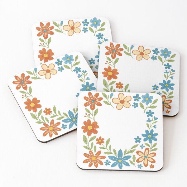 Item preview, Colorful Floral Corner Frame with Blue and Orange Flowers designed and sold by ArtfulWeave.