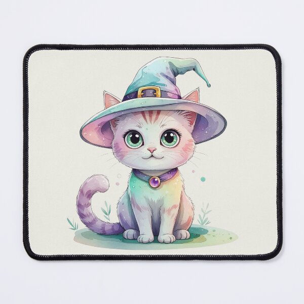 Item preview, Cute Iridescent Halloween Spooky Season Print - Cat with Witch Hat designed and sold by RSDigitalPrintDesign.